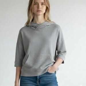 James Perse Gray Hooded Hoodie Sweatshirt 3/4 Sleeve Pullover Pockets Women's 4